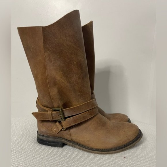 Tout A Coup Leather Brown Biker Boots Size 7 European Cowboy - Picture 2 of 5